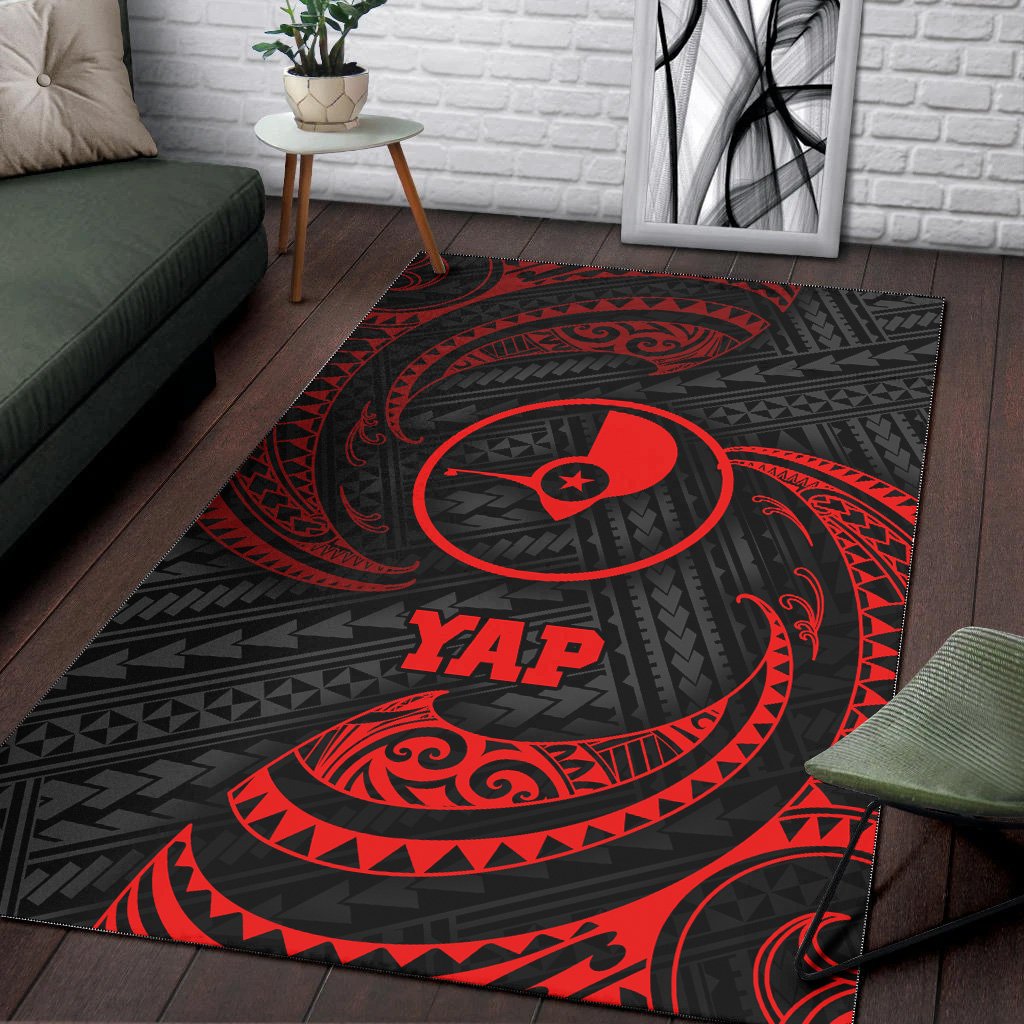 Yap Polynesian Area Rug - Red Tribal Wave