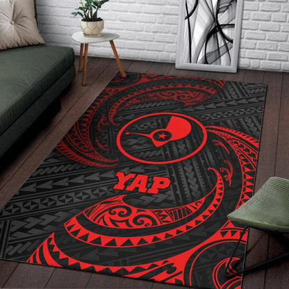 Yap Polynesian Area Rug - Red Tribal Wave
