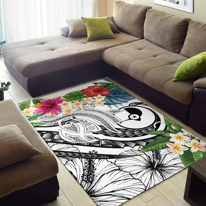 YAP Polynesian Area Rug - Summer Plumeria (White)