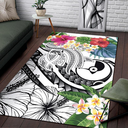 YAP Polynesian Area Rug - Summer Plumeria (White)