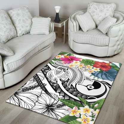 YAP Polynesian Area Rug - Summer Plumeria (White)