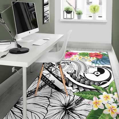 YAP Polynesian Area Rug - Summer Plumeria (White)