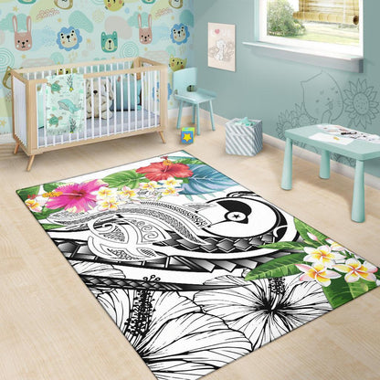 YAP Polynesian Area Rug - Summer Plumeria (White)