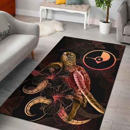 Yap Polynesian Area Rugs - Turtle With Blooming Hibiscus Gold