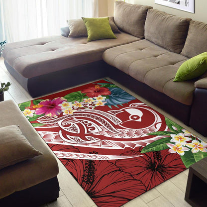 YAP Polynesian Ares Rug - Summer Plumeria (Red)