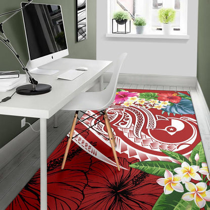 YAP Polynesian Ares Rug - Summer Plumeria (Red)