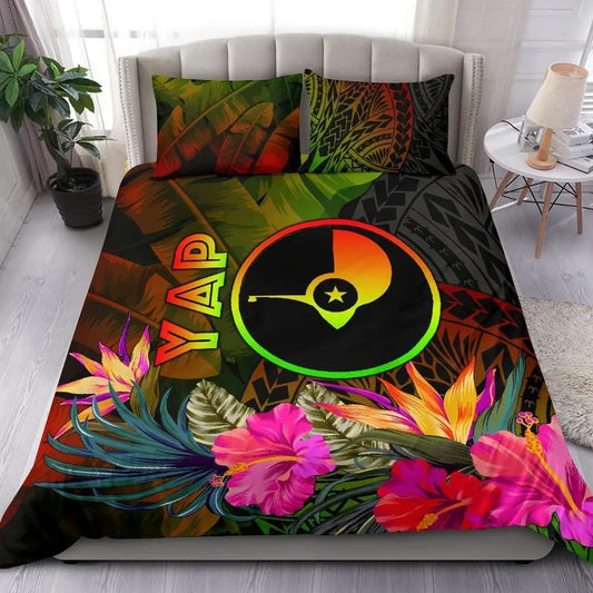 Yap Polynesian Bedding Set - Hibiscus And Banana Leaves