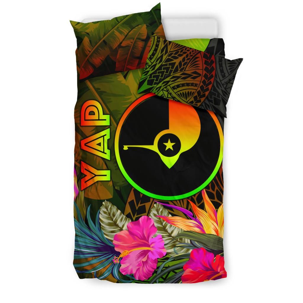 Yap Polynesian Bedding Set - Hibiscus And Banana Leaves