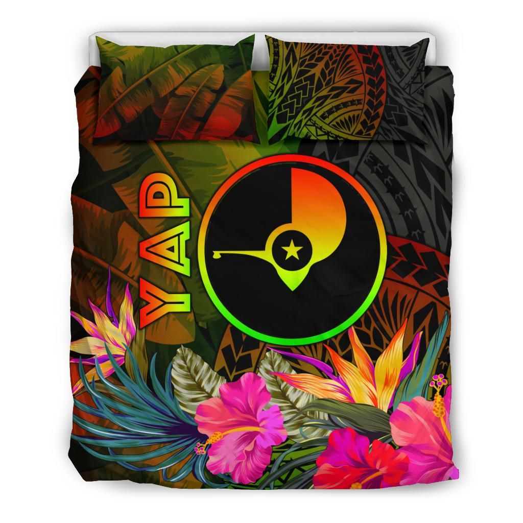 Yap Polynesian Bedding Set - Hibiscus And Banana Leaves
