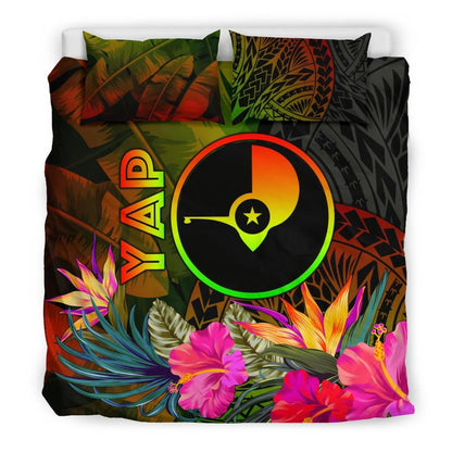 Yap Polynesian Bedding Set - Hibiscus And Banana Leaves