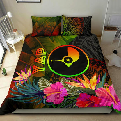 Yap Polynesian Bedding Set - Hibiscus And Banana Leaves