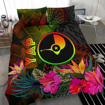 Yap Polynesian Bedding Set - Hibiscus And Banana Leaves