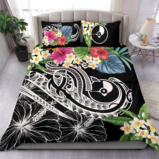 Yap Polynesian Bedding Set - Summer Plumeria (Black)
