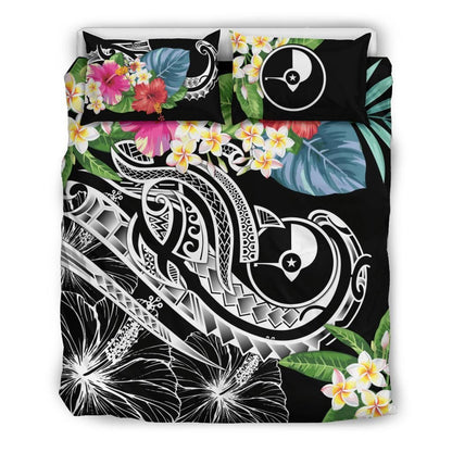 Yap Polynesian Bedding Set - Summer Plumeria (Black)