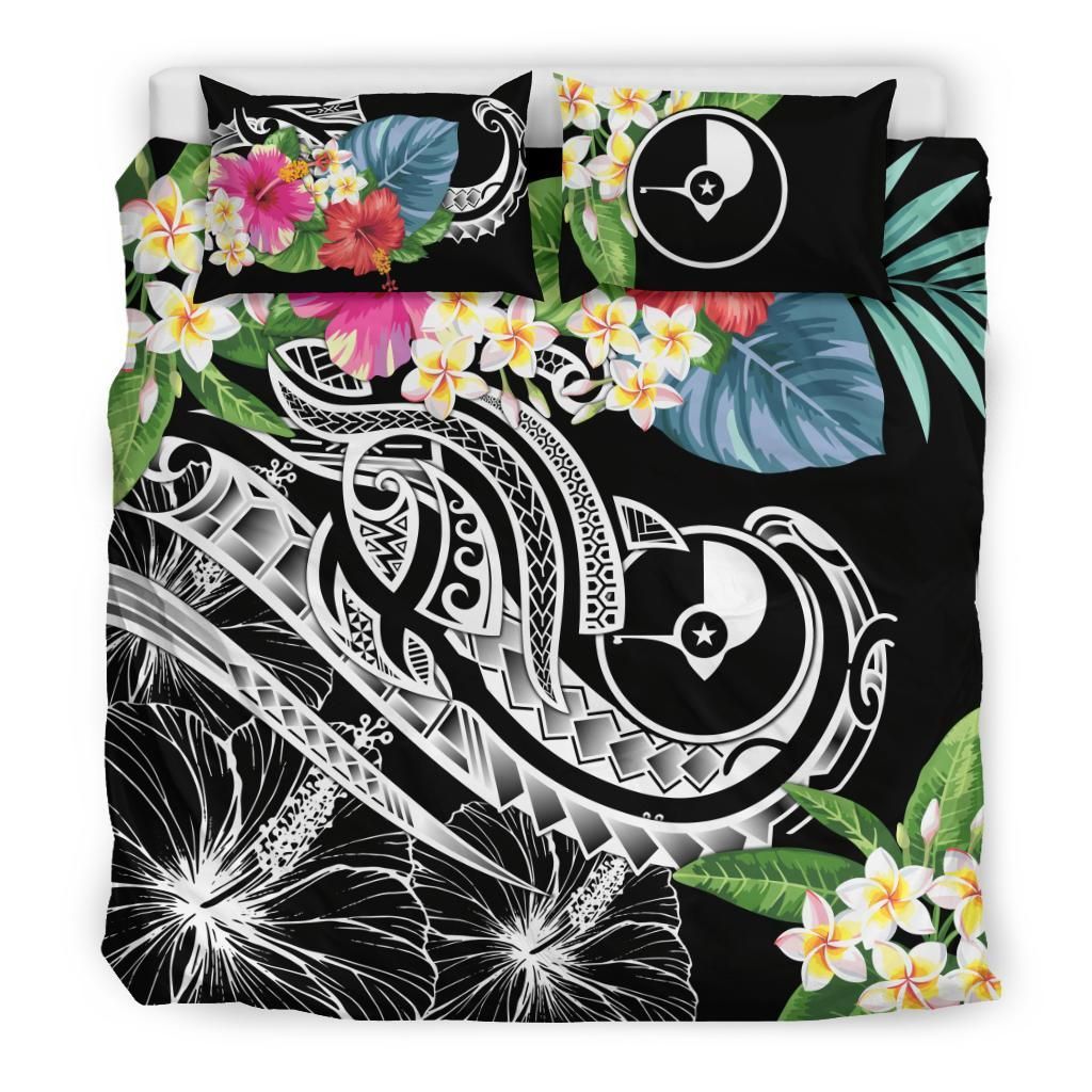 Yap Polynesian Bedding Set - Summer Plumeria (Black)