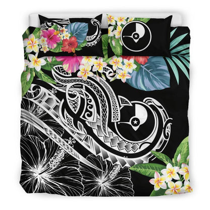 Yap Polynesian Bedding Set - Summer Plumeria (Black)