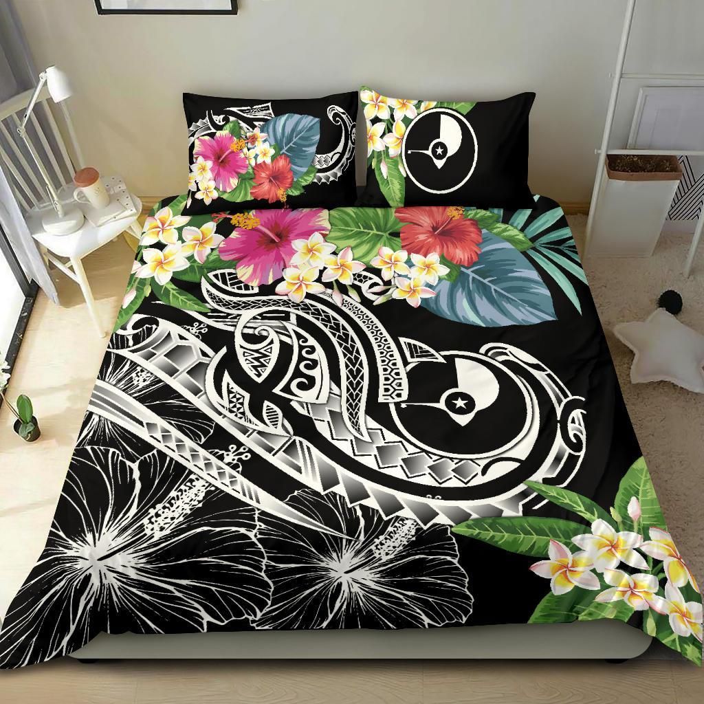Yap Polynesian Bedding Set - Summer Plumeria (Black)