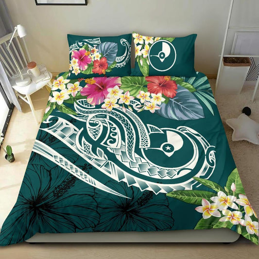 Yap Polynesian Bedding Set - Summer Plumeria (Turquoise)