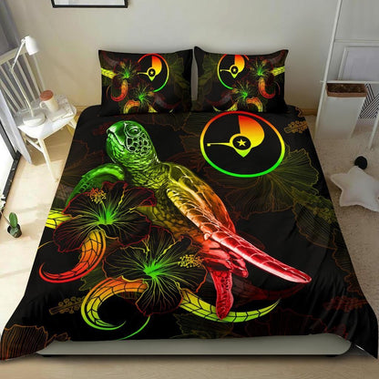 Yap Polynesian Bedding Set - Turtle With Blooming Hibiscus Reggae