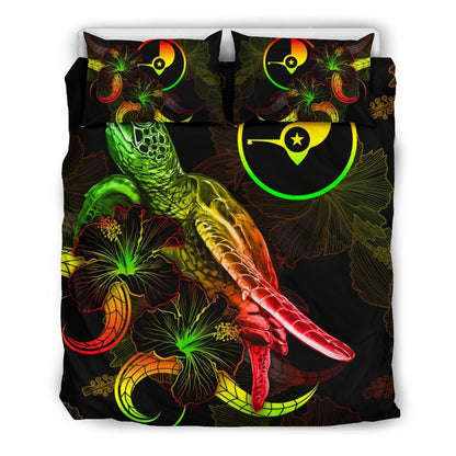 Yap Polynesian Bedding Set - Turtle With Blooming Hibiscus Reggae