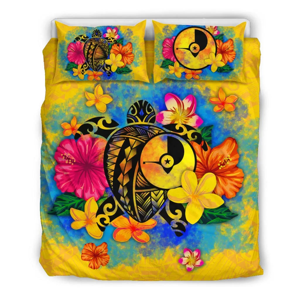 Yap Polynesian Bedding Set - Turtle With Plumeria And Hibiscus
