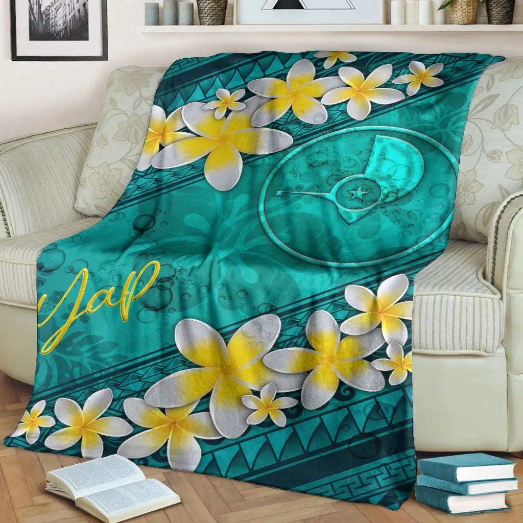 Yap Polynesian Blanket - Plumeria With Blue Ocean