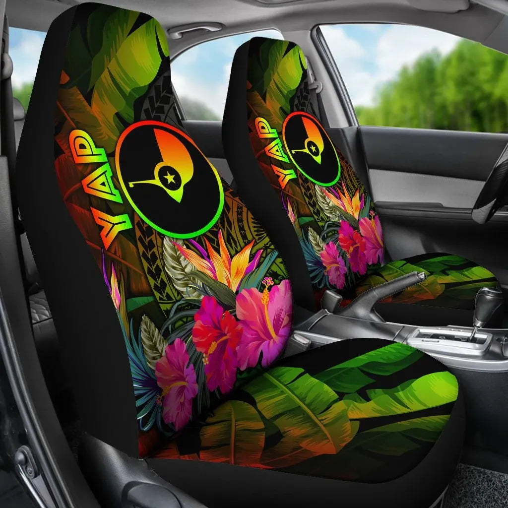 YAP Polynesian Car Seat Covers -  Hibiscus and Banana Leaves