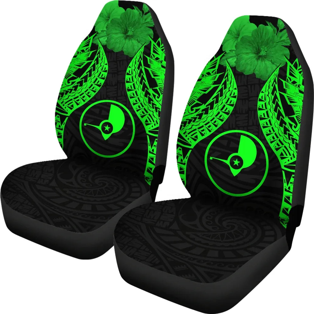 Yap Polynesian Car Seat Covers Pride Seal And Hibiscus Green