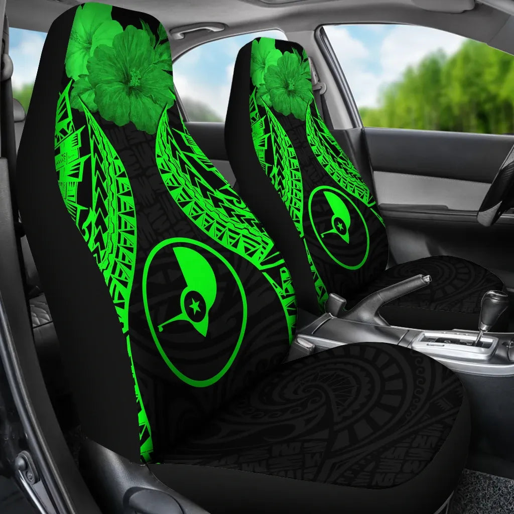 Yap Polynesian Car Seat Covers Pride Seal And Hibiscus Green