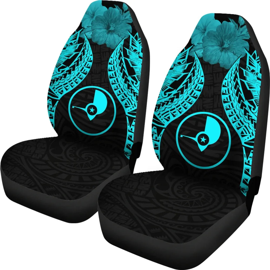 Yap Polynesian Car Seat Covers Pride Seal And Hibiscus Neon Blue