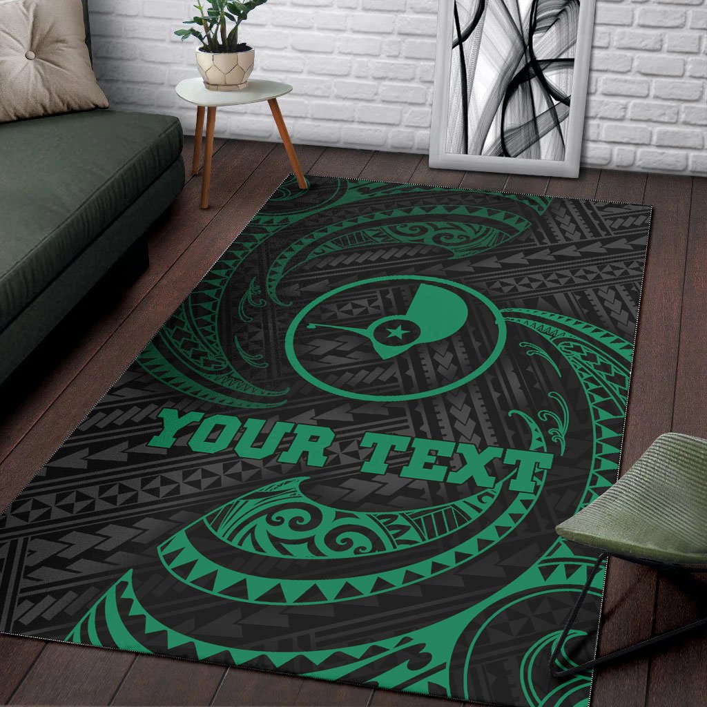 Yap Polynesian Custom Personalised Area Rug - Green Tribal Wave