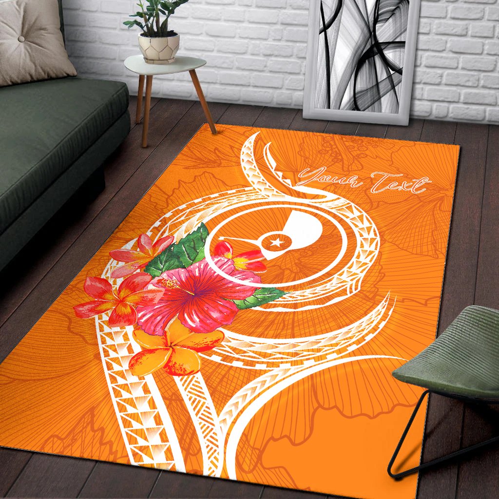 Yap Polynesian Custom Personalised Area Rug - Orange Floral With Seal