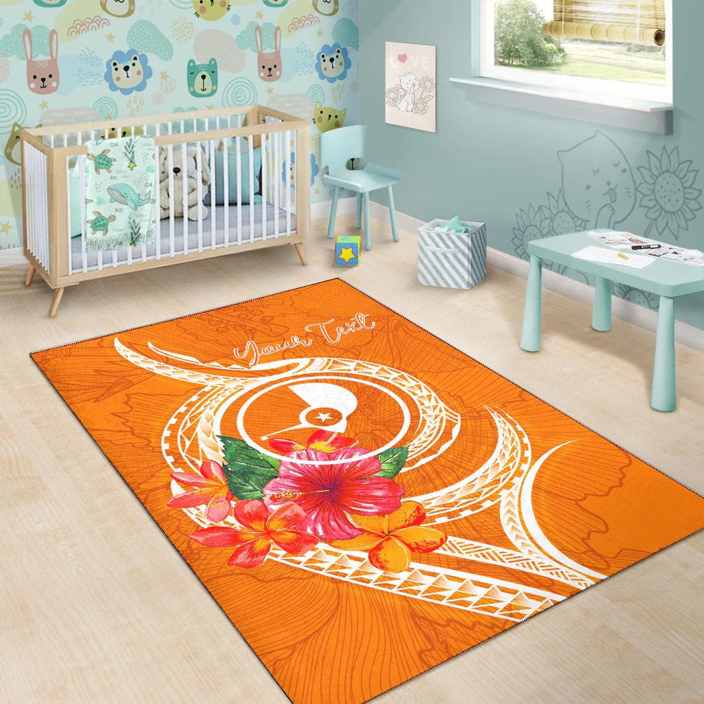 Yap Polynesian Custom Personalised Area Rug - Orange Floral With Seal