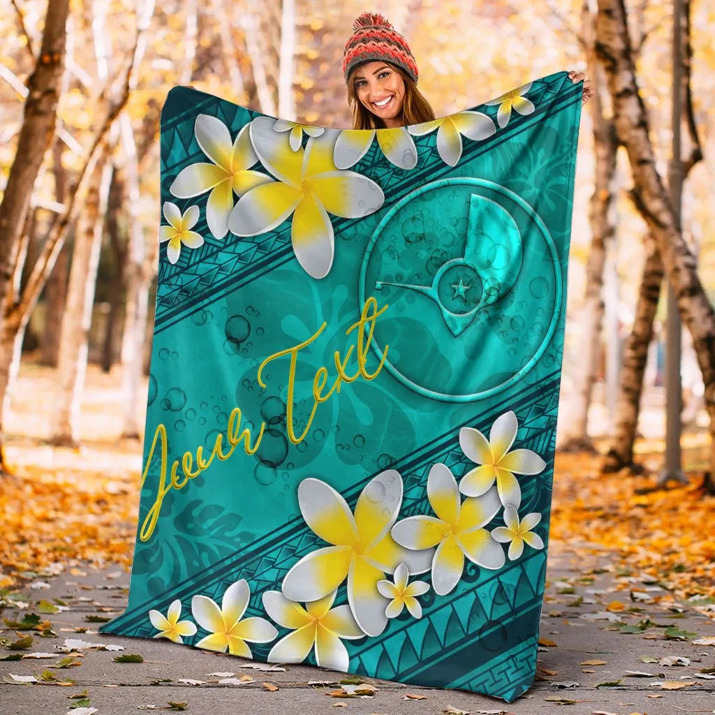 Yap Polynesian Custom Personalised Blanket - Plumeria With Blue Ocean