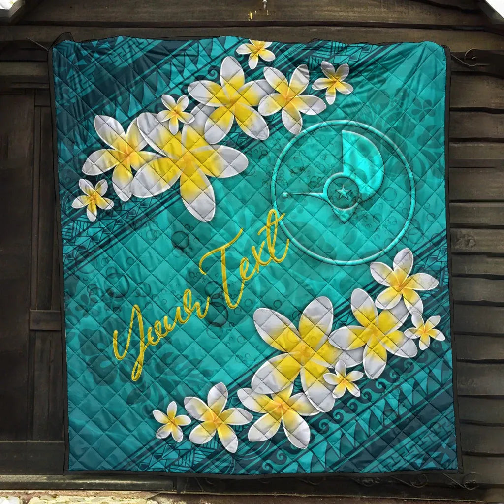 Yap Polynesian Custom Personalised Quilt - Plumeria With Blue Ocean