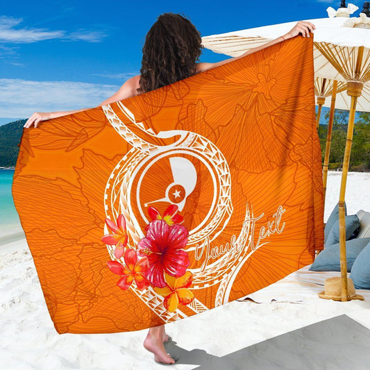 Yap Polynesian Custom Personalised Sarong - Orange Floral With Seal