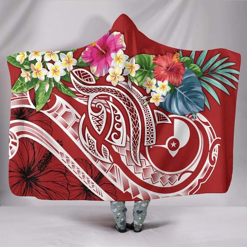 Yap Polynesian Hooded Blanket - Summer Plumeria (red)