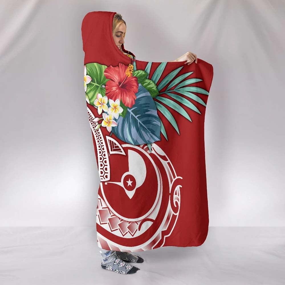 Yap Polynesian Hooded Blanket - Summer Plumeria (red)