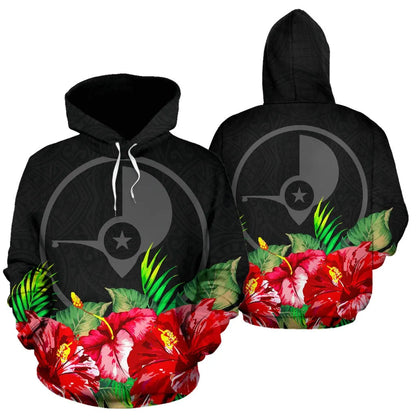 Yap Polynesian Hoodie Black Hibiscus