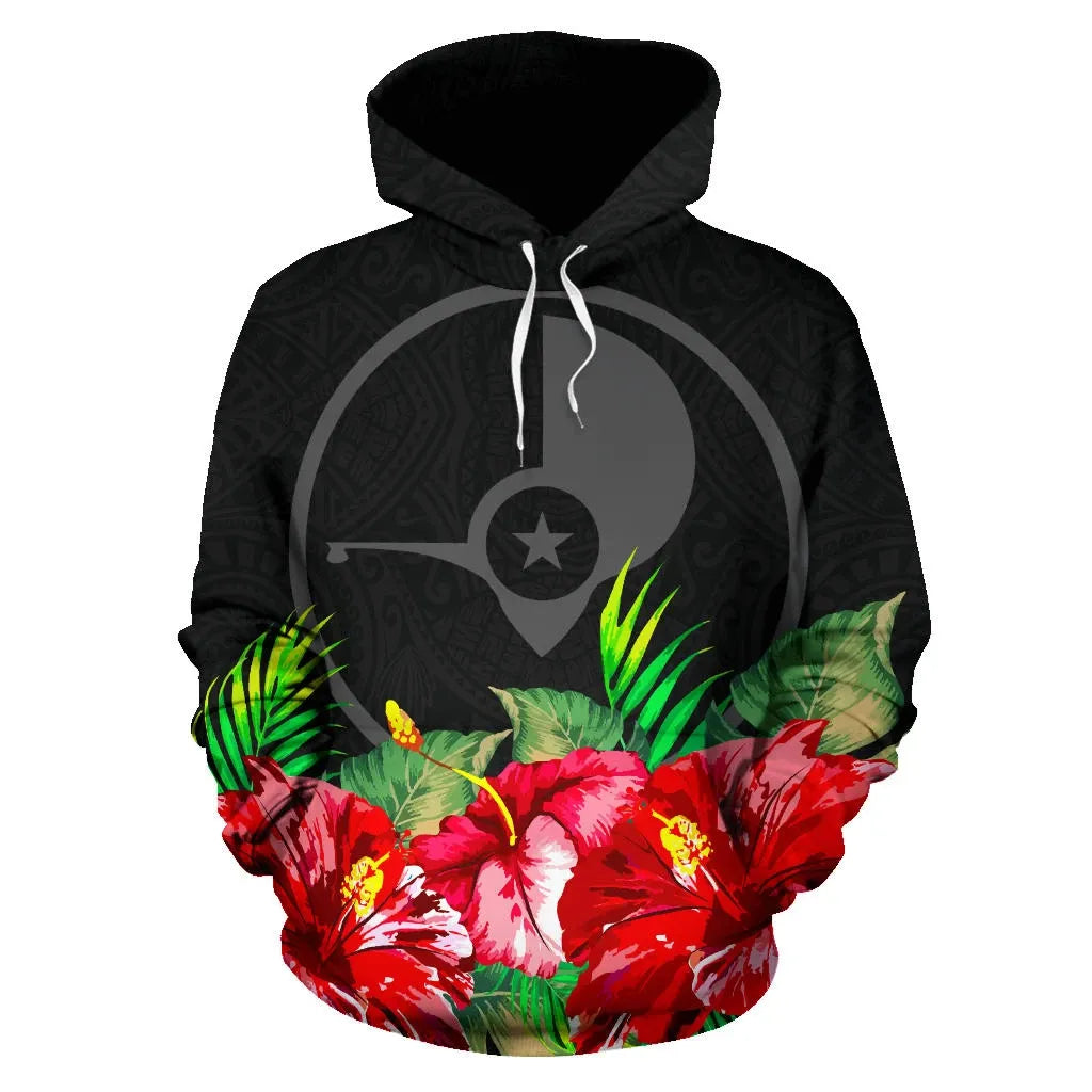 Yap Polynesian Hoodie Black Hibiscus