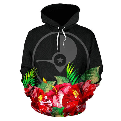 Yap Polynesian Hoodie Black Hibiscus