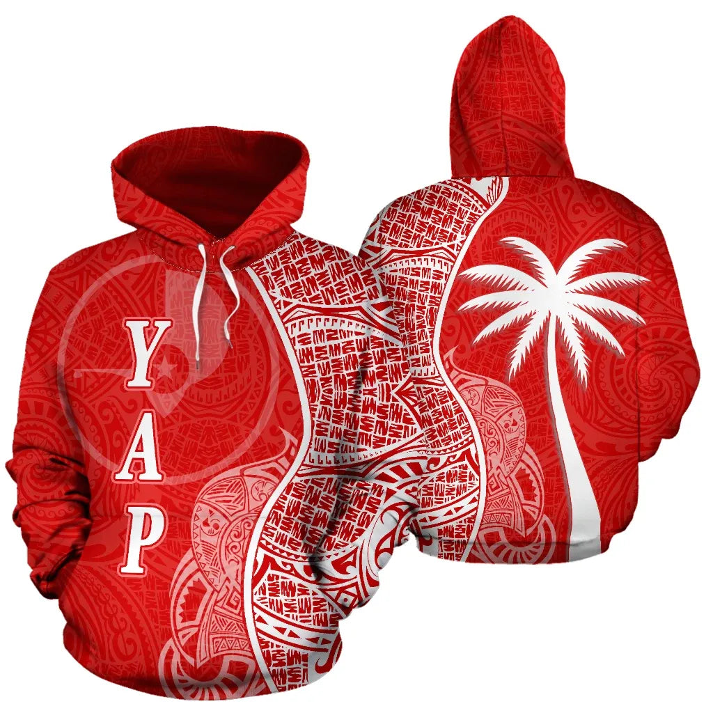 Yap Polynesian Hoodie Coconut Tree Red nd White