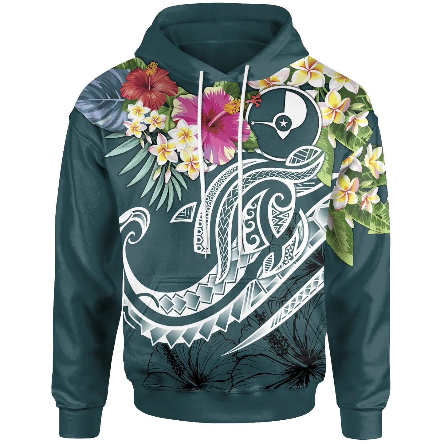 YAP Polynesian Hoodie - Summer Plumeria (Turquoise)