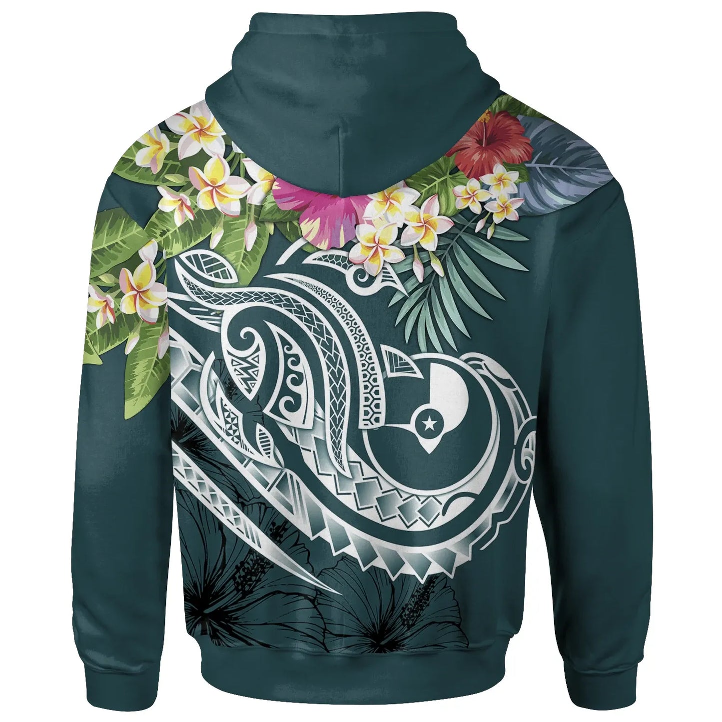 YAP Polynesian Hoodie - Summer Plumeria (Turquoise)