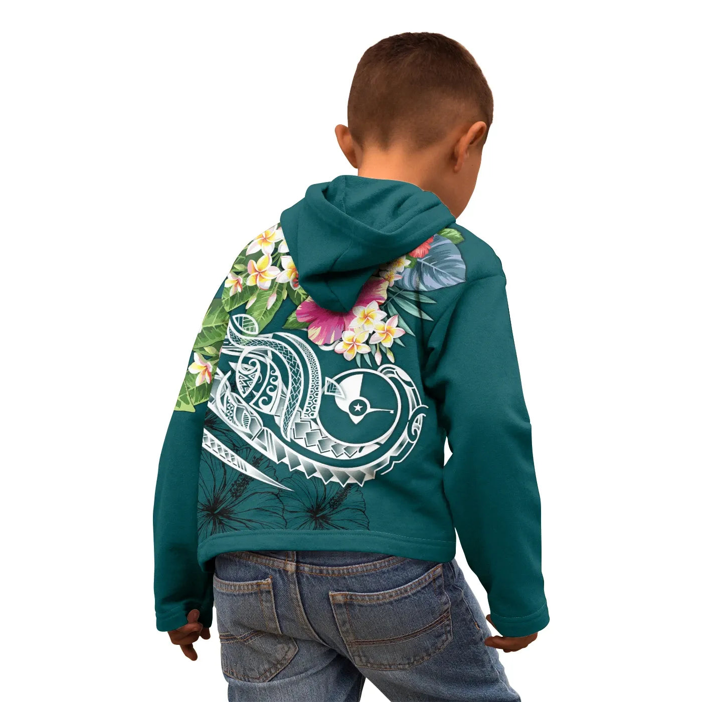 YAP Polynesian Hoodie - Summer Plumeria (Turquoise)