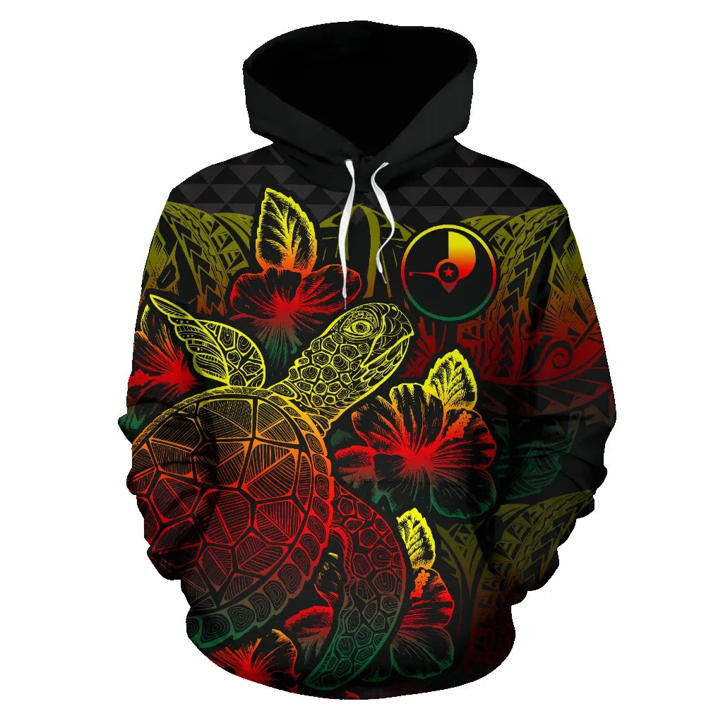 Yap Polynesian Hoodie Turtle Hibiscus Reggae