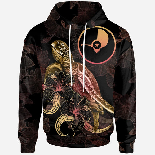 Yap Polynesian Hoodie - Turtle With Blooming Hibiscus Gold