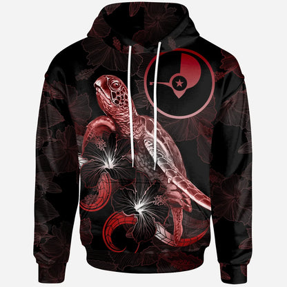 Yap Polynesian Hoodie - Turtle With Blooming Hibiscus Red