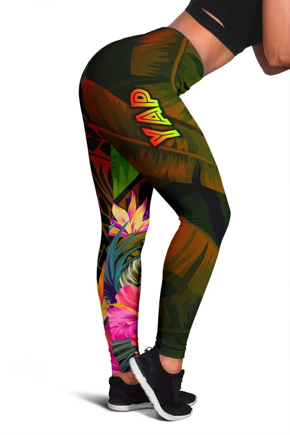YAP Polynesian Legging -  Hibiscus and Banana Leaves