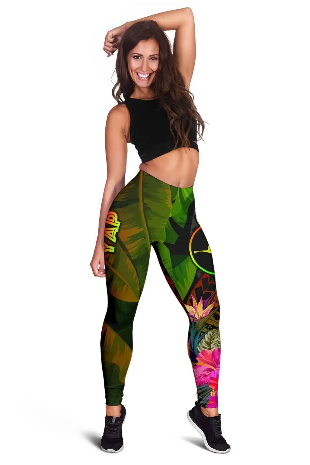 YAP Polynesian Legging -  Hibiscus and Banana Leaves
